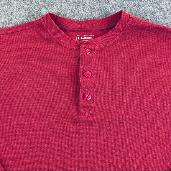 LL Bean Men's L Burgundy Unshrinkable Mini-Waffle Henley Shirt Traditional Fit - Picture 2 of 12